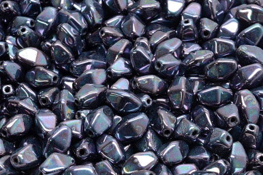 OUTLET 10 grams Olive Oval Pressed Glass Beads With Edges, 8 x 6 mm, Black Nebula (23980-15001), Glass, Czech Republic