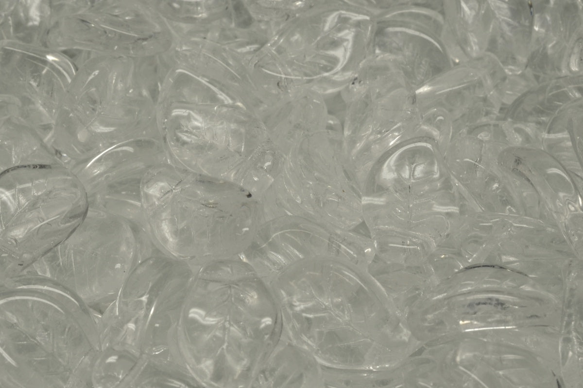 Wavy Leaf Beads, Crystal (00030), Glass, Czech Republic