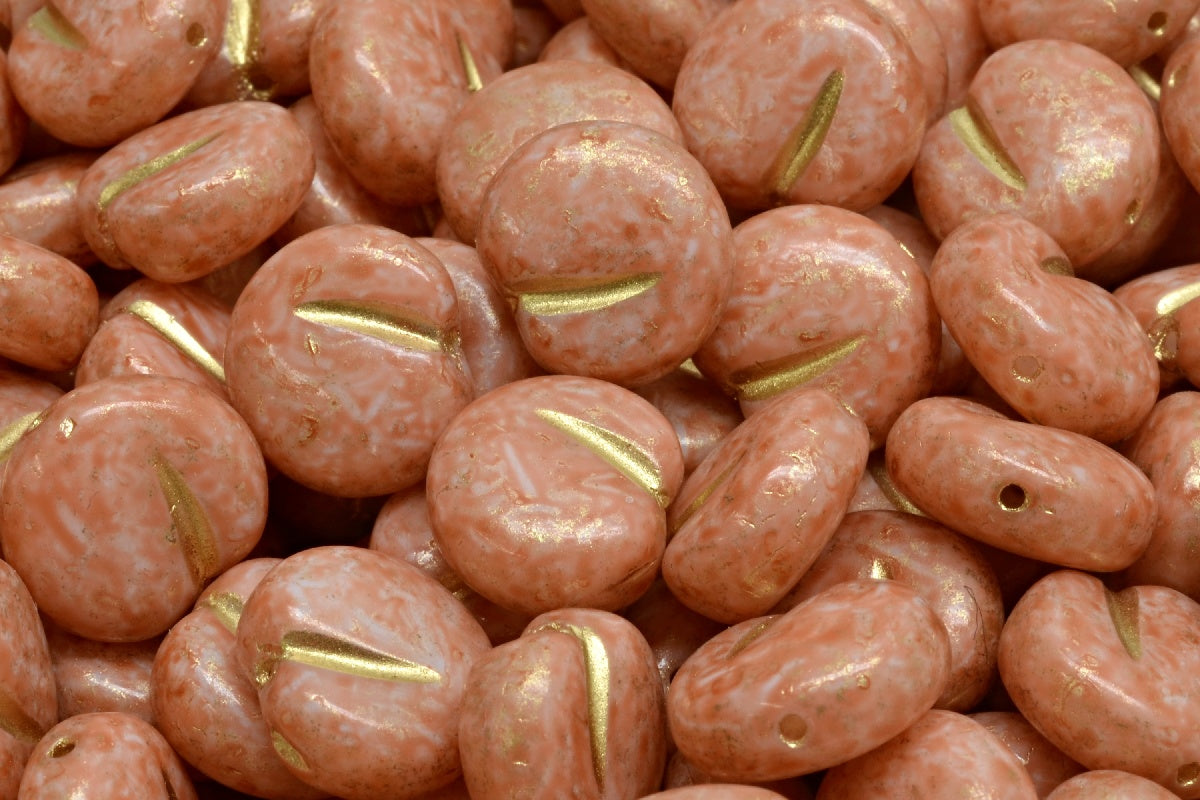 Apple Shaped Beads, White Light Pink Peach Gold Lined (02010-34305-54302), Glass, Czech Republic
