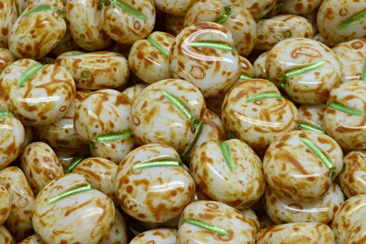 Apple Shaped Beads, White Travertin Green (02010-86800-43813), Glass, Czech Republic