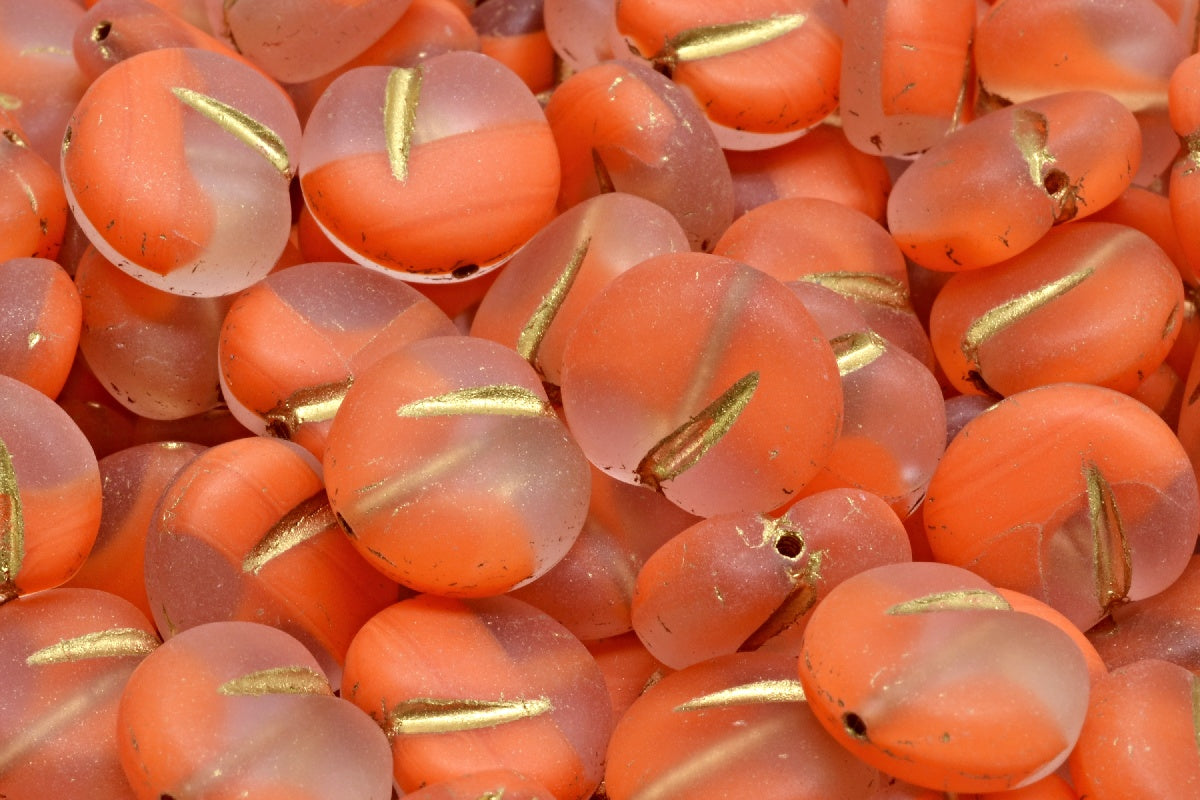 Apple Shaped Beads, 96017 Matte Gold Lined (96017-84100-54302), Glass, Czech Republic