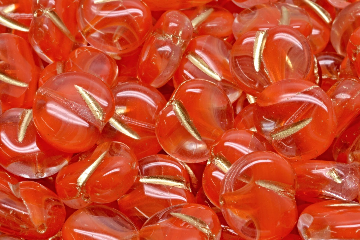 Apple Shaped Beads, Mix Orange Red Gold Lined (96027-54302), Glass, Czech Republic