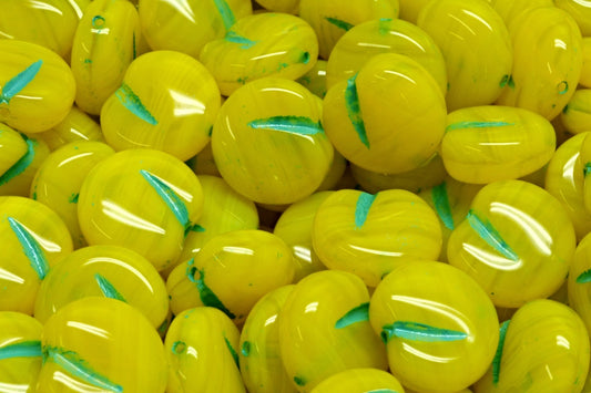 OUTLET 10 grams Apple Shaped Beads, Opal Yellow Teal Lined (81210-54316), Glass, Czech Republic
