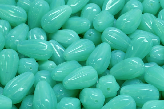 Drop Melon Beads, Opal Aqua (61100), Glass, Czech Republic