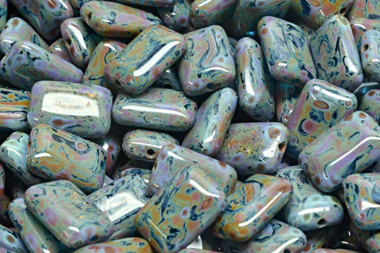 OUTLET 10 grams Flat Rectangle Beads, 12 x 8 mm, Transparent Aqua Travertin (60080-86800), Glass, Czech Republic
