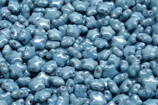 OUTLET 10 grams Flat Star Beads, 6 x 6 mm, White Luster Blue Full Coated (02010-14464), Glass, Czech Republic