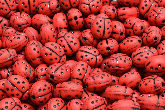 OUTLET 10 grams Ladybird Beads, 10 x 7 mm, Red Matte Black Lined (93180-84100-46441), Glass, Czech Republic