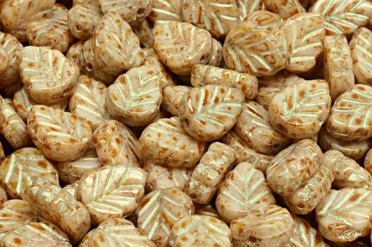 Mint Leaf Beads, White Travertin 43801 (02010-86800-43801), Glass, Czech Republic