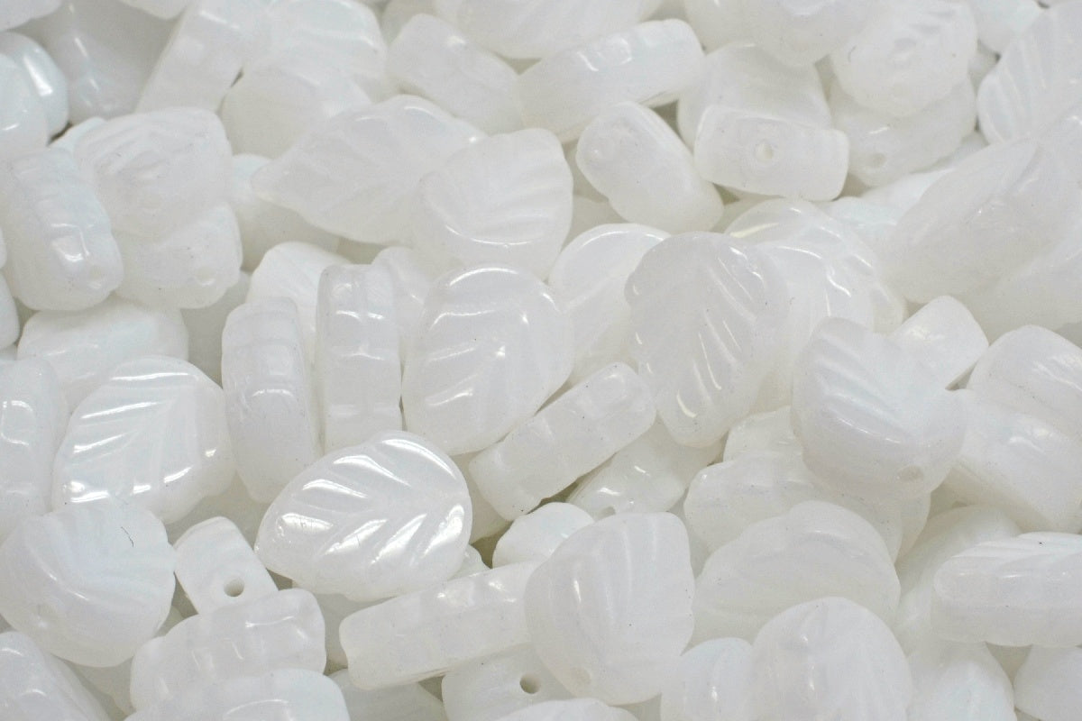 Mint Leaf Beads, White (02010), Glass, Czech Republic