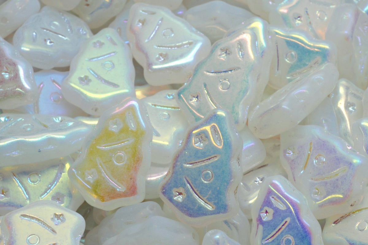 OUTLET 10 grams Christmas Tree Beads, 17 x 12 mm, Opal White Ab Full (2X Side) (01000-28703), Glass, Czech Republic