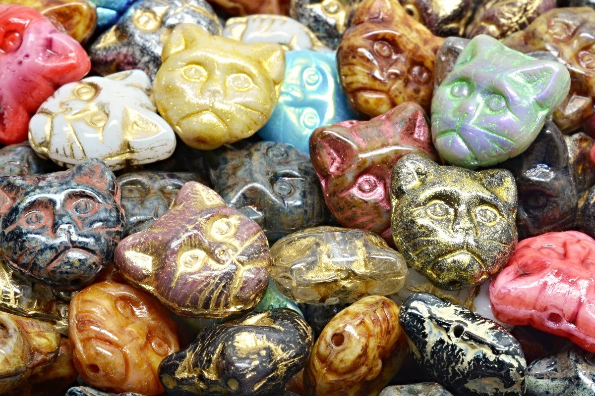 Cat Muzzle Beads, 1 Mixed Colors (00001-mix), Glass, Czech Republic