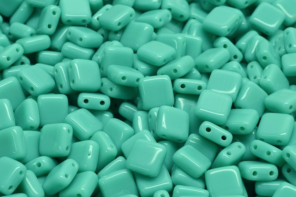 2-Holes Pressed Tile Beads, Turquoise (63130), Glass, Czech Republic