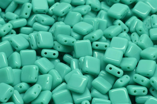 2-Holes Pressed Tile Beads, Turquoise (63130), Glass, Czech Republic