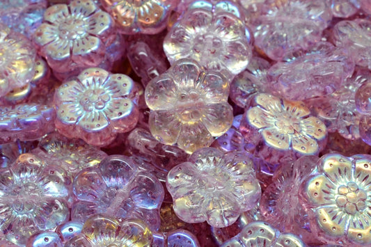 OUTLET 10 grams Boho Flower Beads, 14 x 14 mm, Crystal Ab Light Fuchsia Pink (00030-28701-34306), Glass, Japan