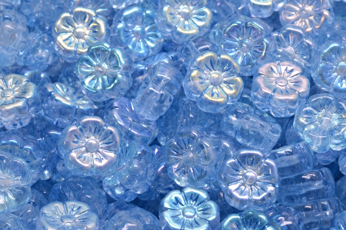 OUTLET 10 grams Mallow Flower, 10 x 10 mm, Crystal Ab Light Blue (00030-28701-34307), Glass, Czech Republic