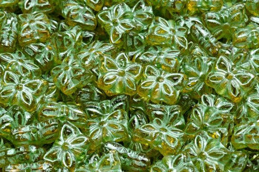 Butterfly Beads, Transparent Orange Green Lined (10060-54322), Glass, Czech Republic