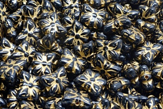 Butterfly Beads, Black Gold Lined (23980-54302), Glass, Czech Republic