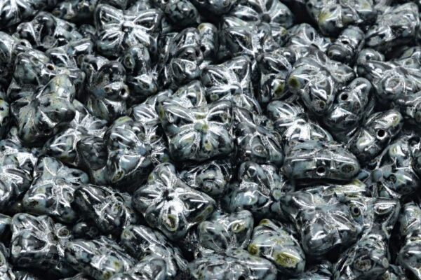 Butterfly Beads, Black Travertin Silver Lined (23980-86800-54301), Glass, Czech Republic