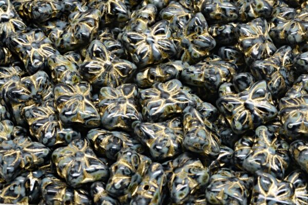 Butterfly Beads, Black Travertin Gold Lined (23980-86800-54302), Glass, Czech Republic