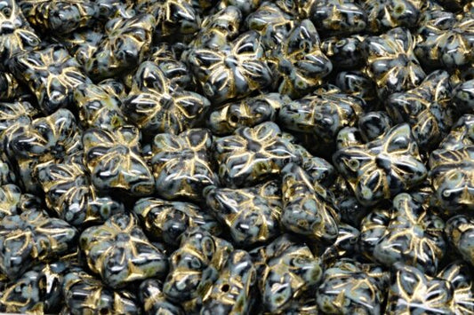 Butterfly Beads, Black Travertin Gold Lined (23980-86800-54302), Glass, Czech Republic