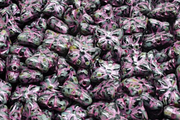 Butterfly Beads, Black Travertin Pink Lined (23980-86800-54321), Glass, Czech Republic