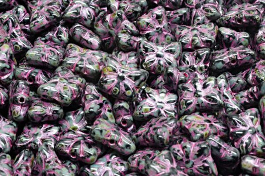 Butterfly Beads, Black Travertin Pink Lined (23980-86800-54321), Glass, Czech Republic
