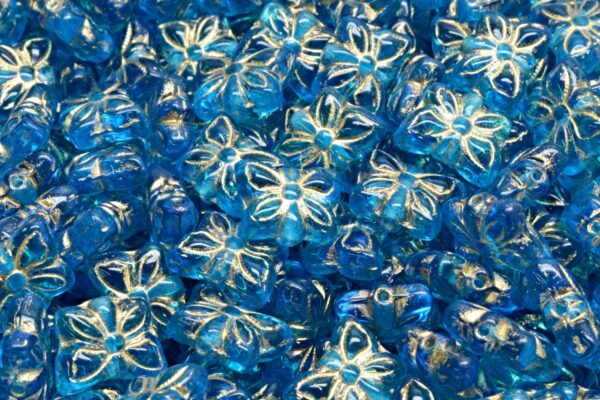 Butterfly Beads, Transparent Aqua Gold Lined (60040-54302), Glass, Czech Republic