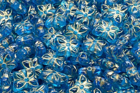Butterfly Beads, Transparent Aqua Gold Lined (60040-54302), Glass, Czech Republic