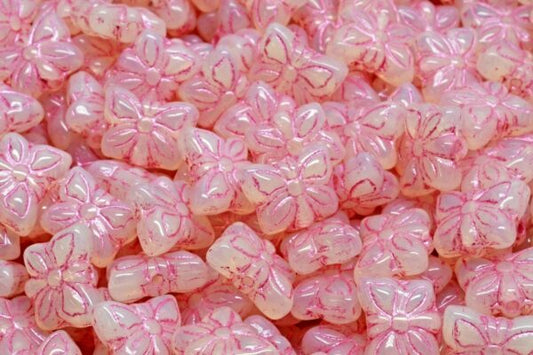 Butterfly Beads, Opal Yellow Pink Lined (81000-54321), Glass, Czech Republic