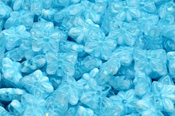 Butterfly Beads, White Light Blue Lined (R0201-54308), Glass, Czech Republic