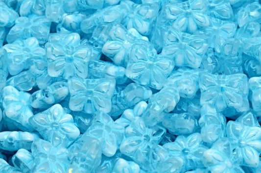 Butterfly Beads, White Light Blue Lined (R0201-54308), Glass, Czech Republic