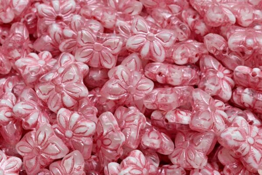 Butterfly Beads, White Pink Lined (R0201-54321), Glass, Czech Republic