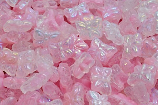 Butterfly Beads, Pink Ab (R0742-28701), Glass, Czech Republic