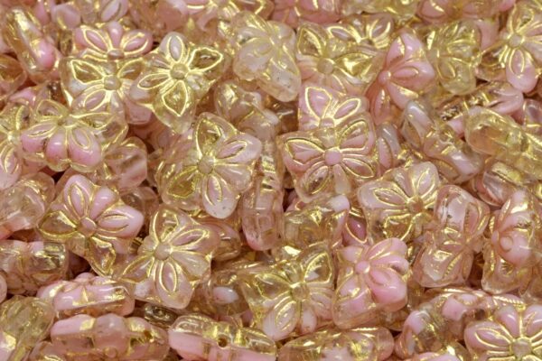 Butterfly Beads, Pink Gold Lined (R0742-54302), Glass, Czech Republic
