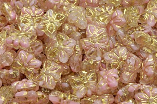 Butterfly Beads, Pink Gold Lined (R0742-54302), Glass, Czech Republic