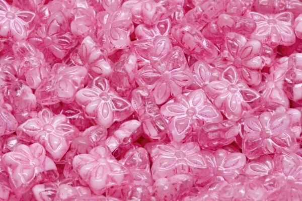 Butterfly Beads, Pink Pink Lined (R0742-54321), Glass, Czech Republic