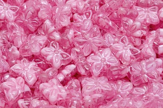 Butterfly Beads, Pink Pink Lined (R0742-54321), Glass, Czech Republic