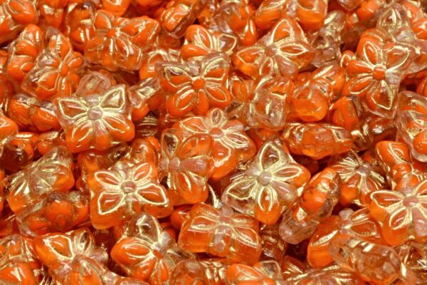 Butterfly Beads, Orange Gold Lined (R0912-54302), Glass, Czech Republic