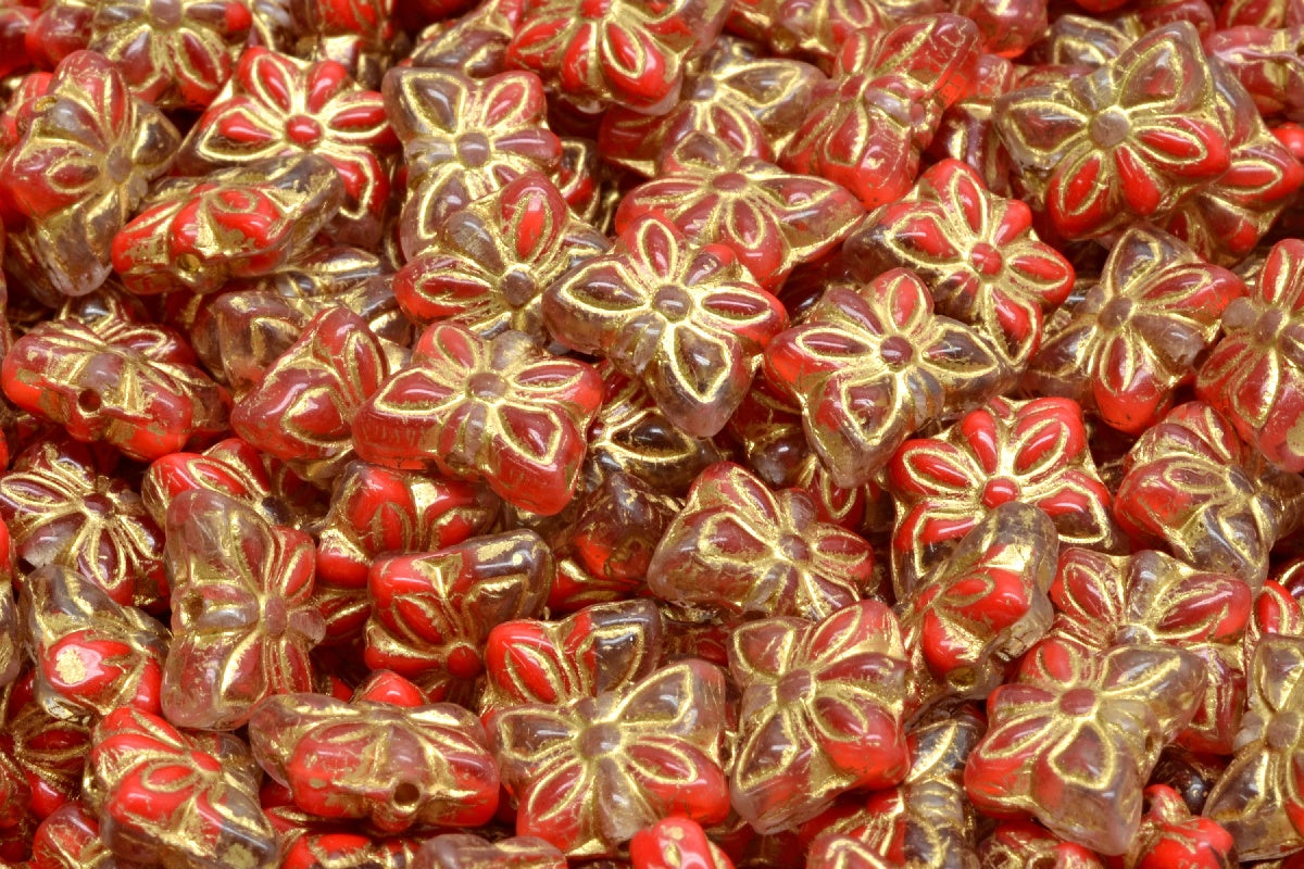 OUTLET 10 grams Butterfly Beads, 9 x 7 mm, Red Gold Lined (R0930-54302), Glass, Czech Republic