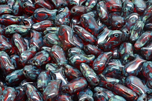 OUTLET 10 grams Simple Fish Beads, 10 x 6 mm, Transparent Red Travertin (90060-86800), Glass, Czech Republic