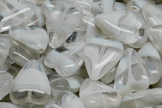 Elongated Heart Beads, Mixed Crystal White (46007), Glass, Czech Republic