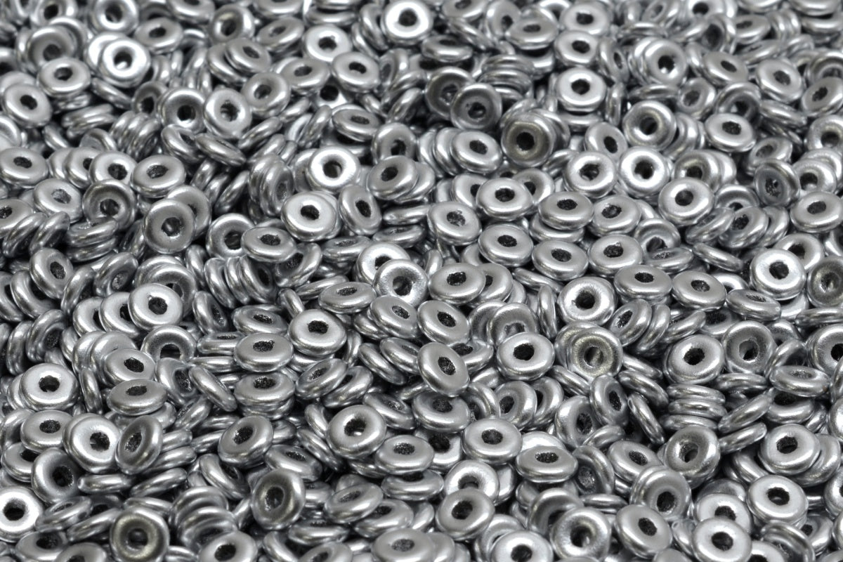 Fish Ring Pressed Glass Beads (Like O-Bead Or Demi Round), Crystal Silver Matte (00030-01700), Glass, Czech Republic