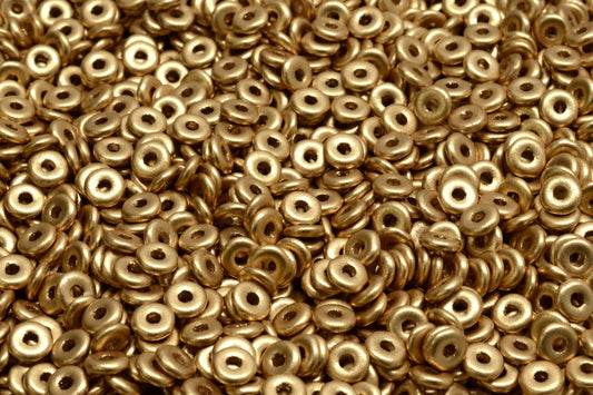 Fish Ring Pressed Glass Beads (Like O-Bead Or Demi Round), Crystal Aztec Pale Gold (00030-01710), Glass, Czech Republic