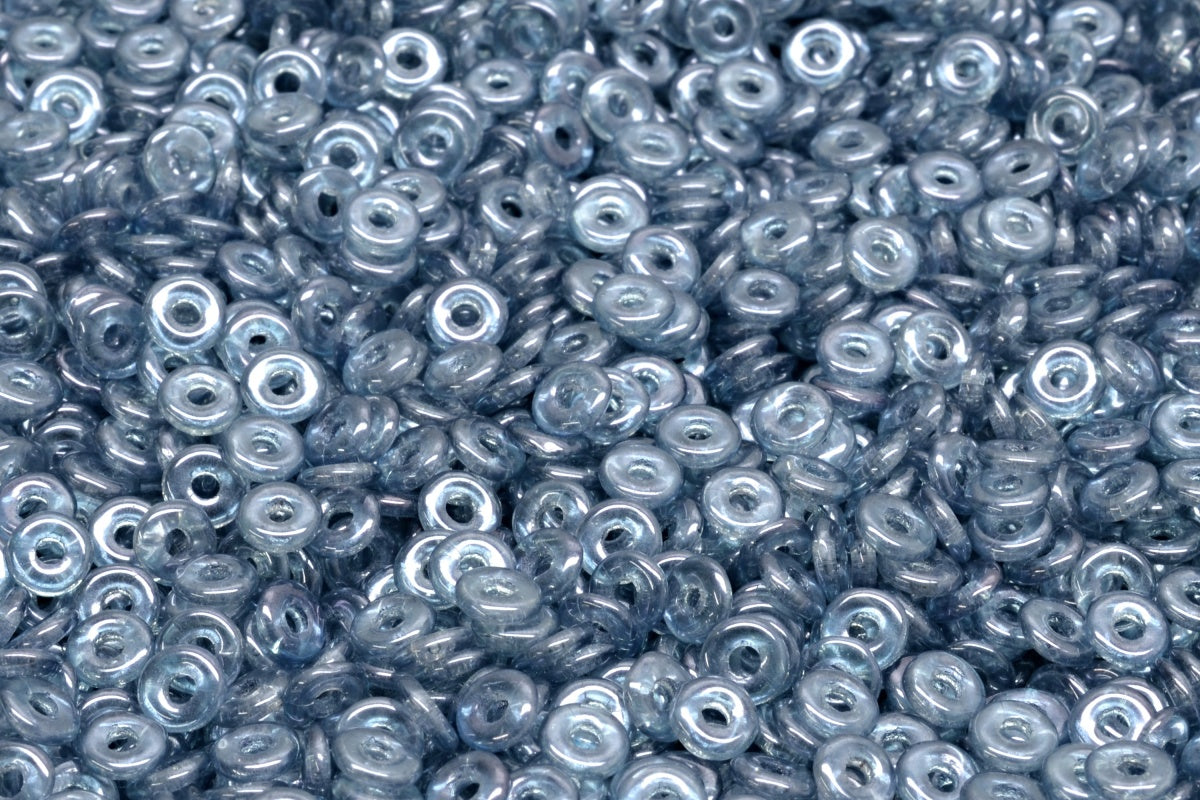 Fish Ring Pressed Glass Beads (Like O-Bead Or Demi Round), Crystal Luster Blue Full Coated (00030-14464), Glass, Czech Republic