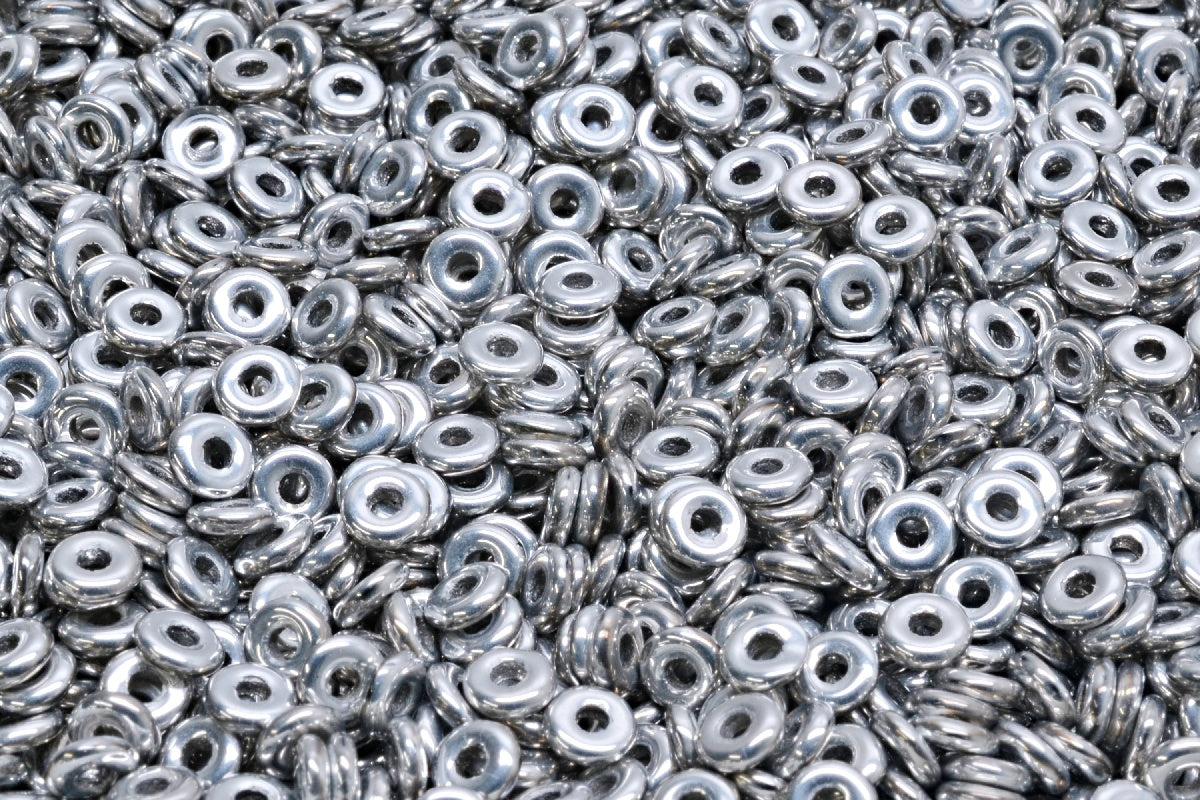 Fish Ring Pressed Glass Beads (Like O-Bead Or Demi Round), Crystal Silver (00030-27000), Glass, Czech Republic