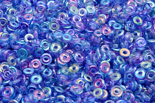 Fish Ring Pressed Glass Beads (Like O-Bead Or Demi Round), Crystal Glossy Blue Purple (00030-48123), Glass, Czech Republic