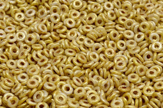Fish Ring Pressed Glass Beads (Like O-Bead Or Demi Round), White Gold Luster Spotted (02010-65322), Glass, Czech Republic