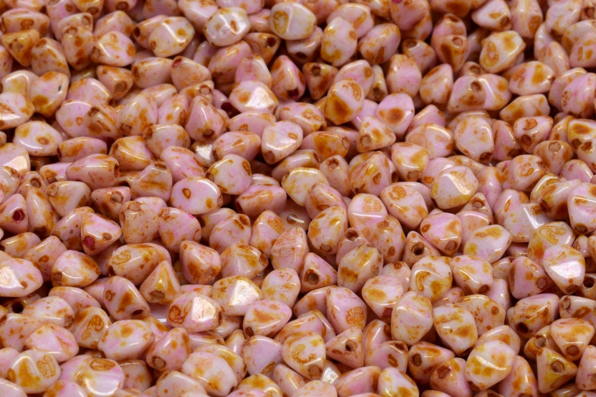 Pinch Beads, White Pink Beige Luster Spotted (02010-65323), Glass, Czech Republic