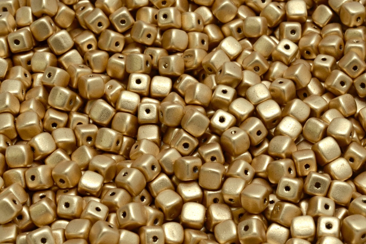 Cube Beads, Crystal Aztec Pale Gold (00030-01710), Glass, Czech Republic
