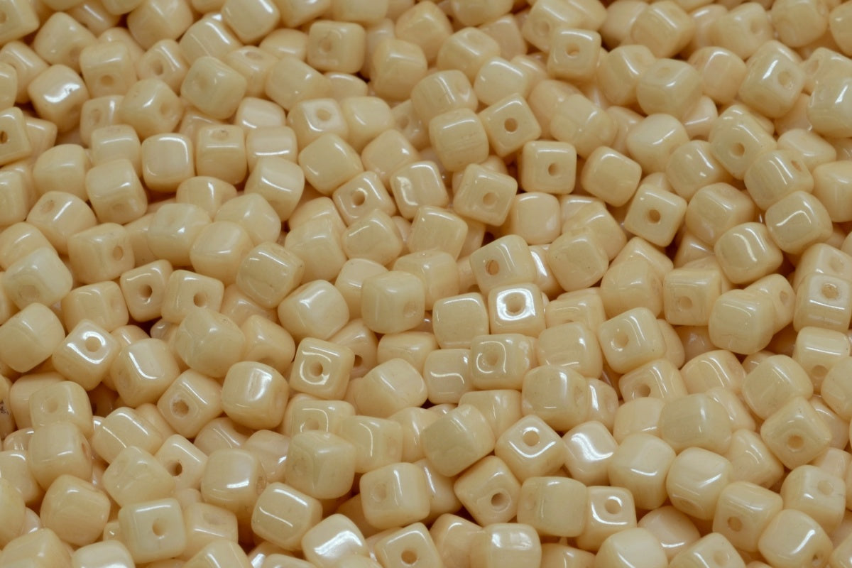 Cube Beads, White Luster Brown Full Coated (02010-14413), Glass, Czech Republic